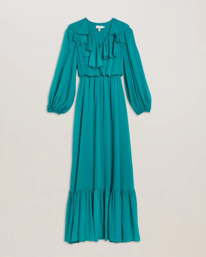 Ted Baker Dresses Women KEINA 8211 Ruffle Neck Long Sleeve Maxi Dress Green