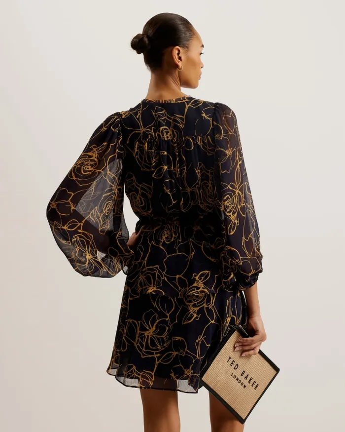 Ted Baker Dresses Women KUMIKO 8211 Printed Tie Front Tiered Mini Dress Navy Ted Baker Dresses Women KUMIKO 8211 Printed Tie Front Tiered Mini Dress Navy