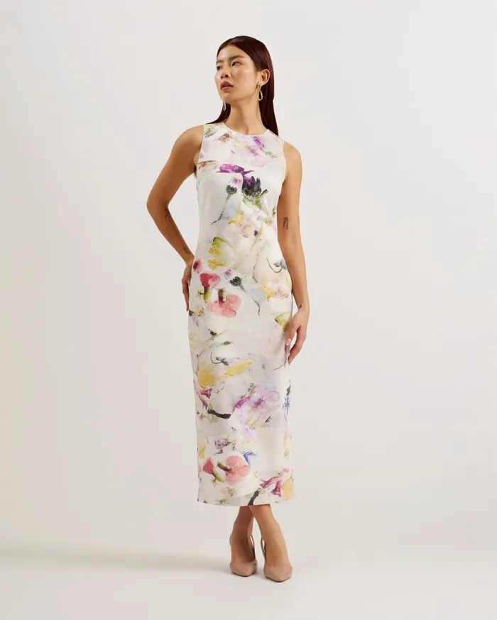Ted Baker Dresses Women LILYHA 8211 Floral Scuba Bodycon Midi Dress White Ted Baker Dresses Women LILYHA 8211 Floral Scuba Bodycon Midi Dress White