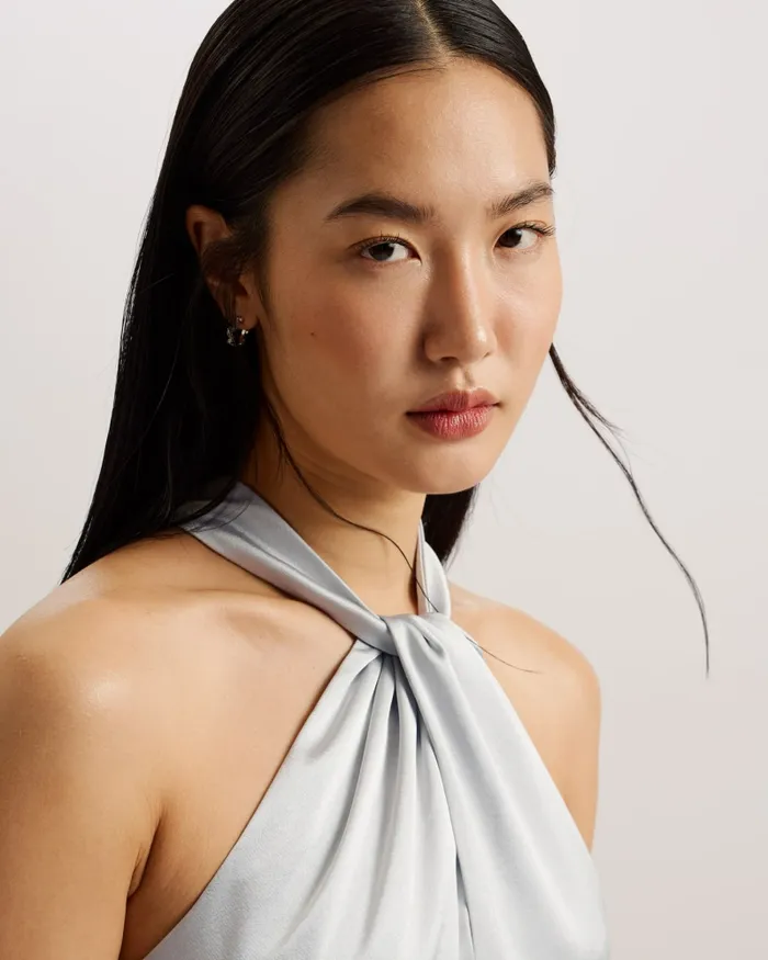Ted Baker Dresses Women MASAE 8211 Twist Neck Satin Asymmetric Midi Dress Light Grey Ted Baker Dresses Women MASAE 8211 Twist Neck Satin Asymmetric Midi Dress Light Grey