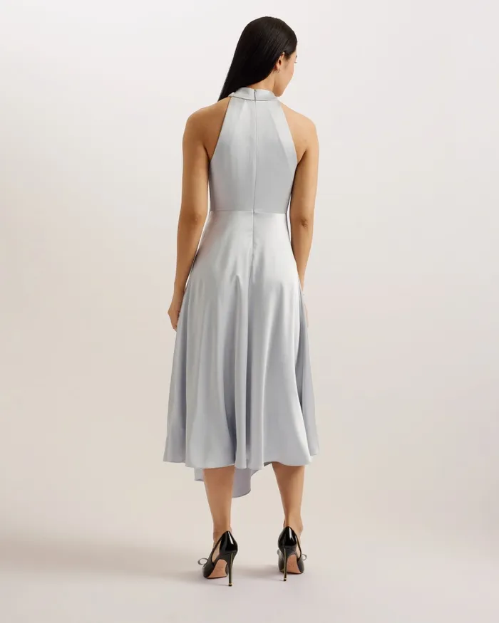 Ted Baker Dresses Women MASAE 8211 Twist Neck Satin Asymmetric Midi Dress Light Grey Ted Baker Dresses Women MASAE 8211 Twist Neck Satin Asymmetric Midi Dress Light Grey