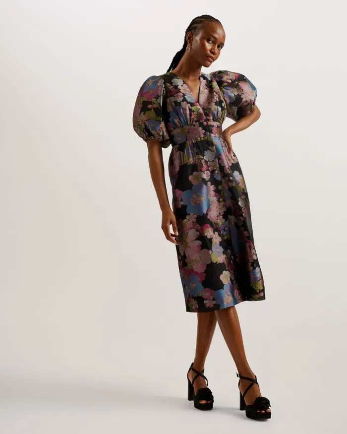 Ted Baker Dresses Women MATSEA 8211 Button Front Jacquard Midi Dress Black Ted Baker Dresses Women MATSEA 8211 Button Front Jacquard Midi Dress Black