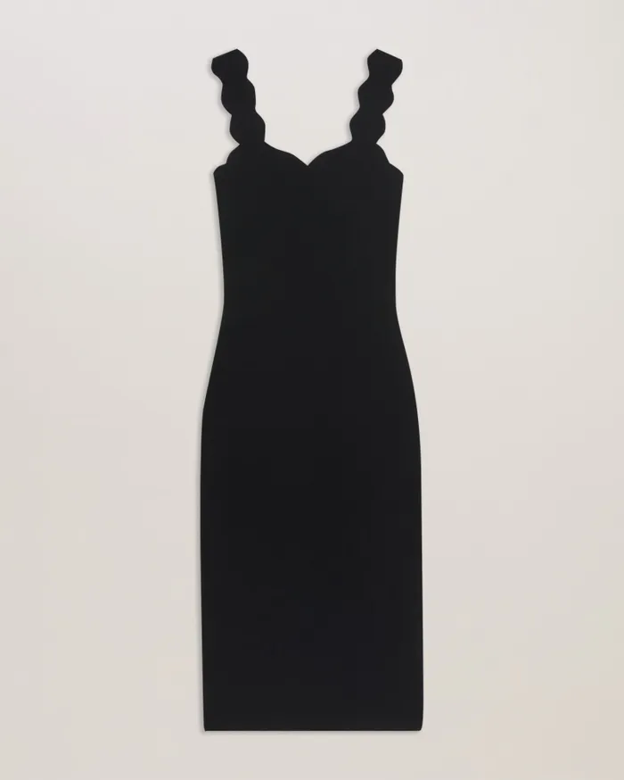 Ted Baker Dresses Women SHARMAY 8211 Scallop Detail Midi Knit Dress Black