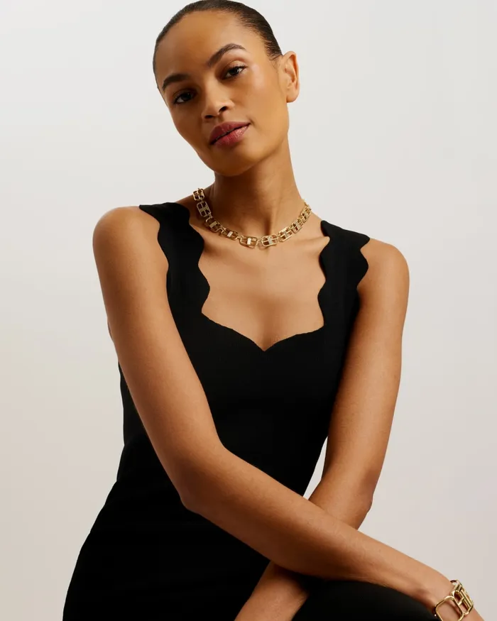 Ted Baker Dresses Women SHARMAY 8211 Scallop Detail Midi Knit Dress Black Ted Baker Dresses Women SHARMAY 8211 Scallop Detail Midi Knit Dress Black
