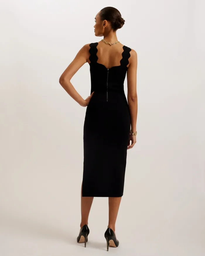 Ted Baker Dresses Women SHARMAY 8211 Scallop Detail Midi Knit Dress Black Ted Baker Dresses Women SHARMAY 8211 Scallop Detail Midi Knit Dress Black