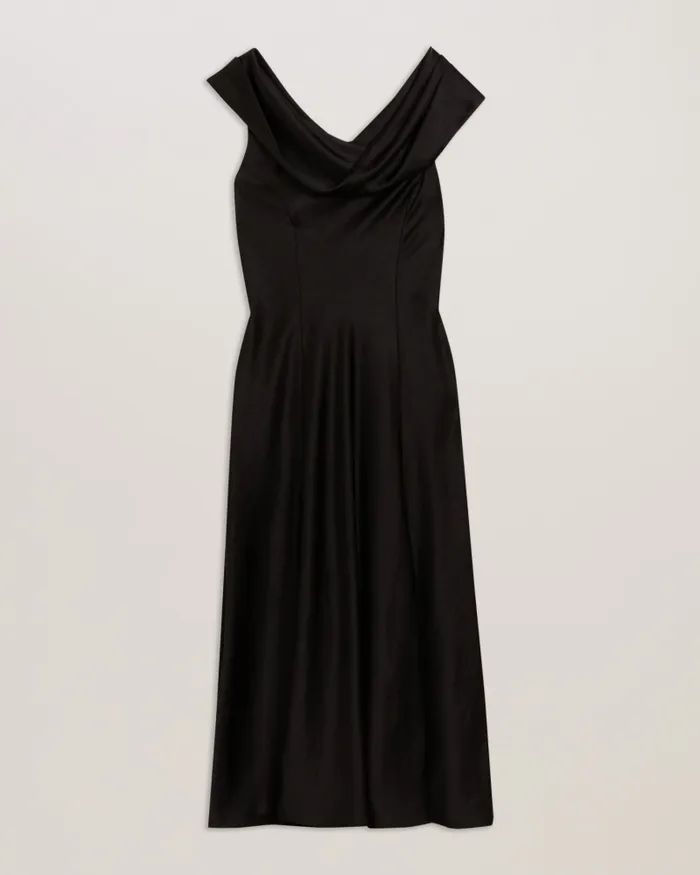 Ted Baker Dresses Women SIRINNA 8211 Draped Neck Satin Midi Dress Black