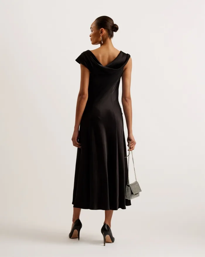 Ted Baker Dresses Women SIRINNA 8211 Draped Neck Satin Midi Dress Black Ted Baker Dresses Women SIRINNA 8211 Draped Neck Satin Midi Dress Black