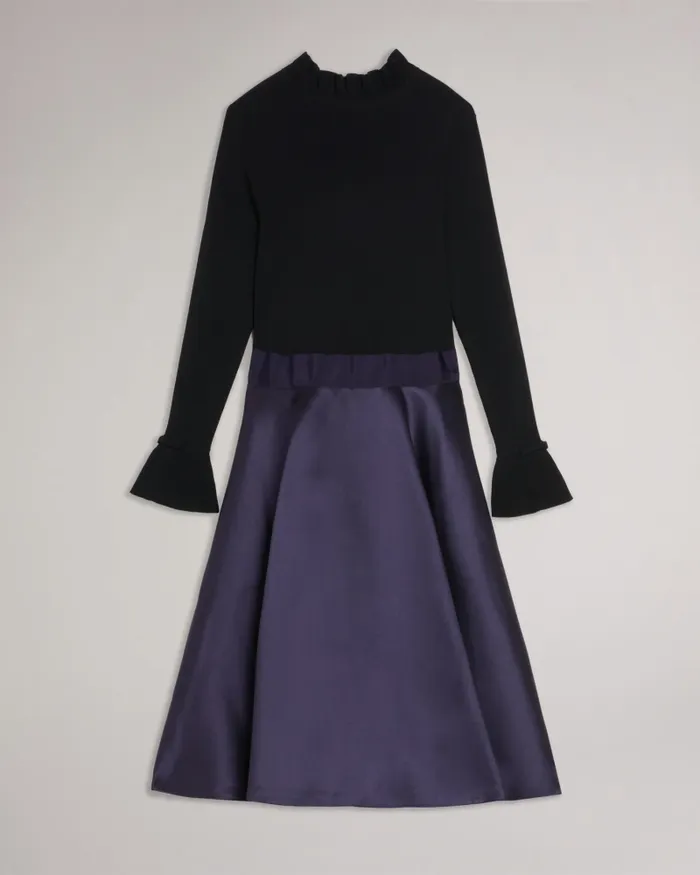 Ted Baker Dresses Women ZADI 8211 Knitted Frill Full Skirt Dress Navy