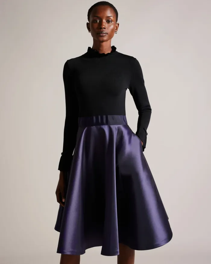Ted Baker Dresses Women ZADI 8211 Knitted Frill Full Skirt Dress Navy Ted Baker Dresses Women ZADI 8211 Knitted Frill Full Skirt Dress Navy