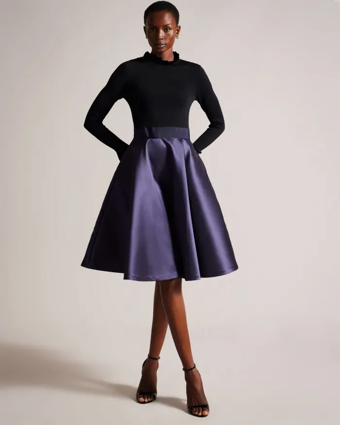 Ted Baker Dresses Women ZADI 8211 Knitted Frill Full Skirt Dress Navy Ted Baker Dresses Women ZADI 8211 Knitted Frill Full Skirt Dress Navy