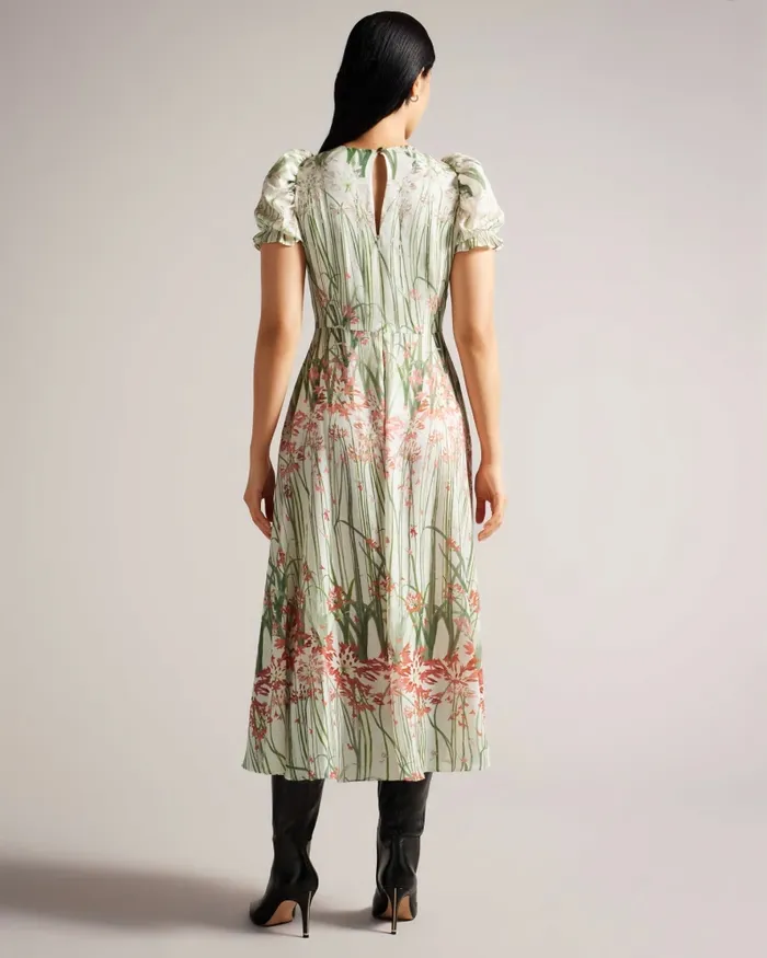 Ted Baker Dresses Women ZAHRRIA 8211 Floral Midi Dress With Puff Sleeves Ivory Ted Baker Dresses Women ZAHRRIA 8211 Floral Midi Dress With Puff Sleeves Ivory