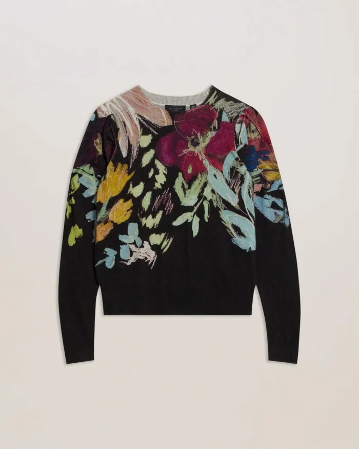 Ted Baker Jumpers and Cardigans Women MAGARIT 8211 Floral Pleated Long Sleeve Sweater Black Ted Baker Jumpers and Cardigans Women MAGARIT 8211 Floral Pleated Long Sleeve Sweater Black