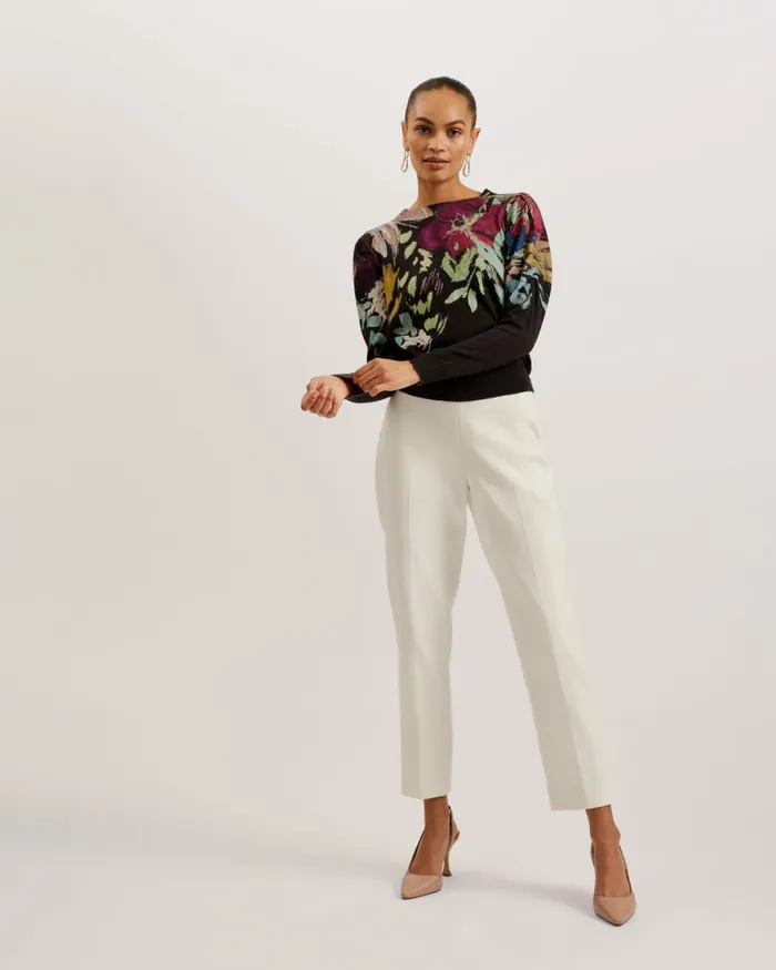 Ted Baker Jumpers and Cardigans Women MAGARIT 8211 Floral Pleated Long Sleeve Sweater Black Ted Baker Jumpers and Cardigans Women MAGARIT 8211 Floral Pleated Long Sleeve Sweater Black
