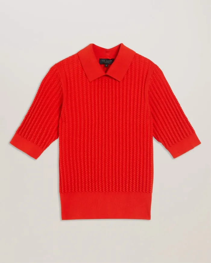 Ted Baker Jumpers and Cardigans Women MORLIEE 8211 Puff Sleeve Knit Top With Collar Red Ted Baker Jumpers and Cardigans Women MORLIEE 8211 Puff Sleeve Knit Top With Collar Red
