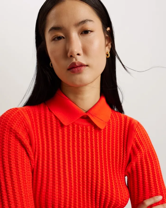 Ted Baker Jumpers and Cardigans Women MORLIEE 8211 Puff Sleeve Knit Top With Collar Red Ted Baker Jumpers and Cardigans Women MORLIEE 8211 Puff Sleeve Knit Top With Collar Red
