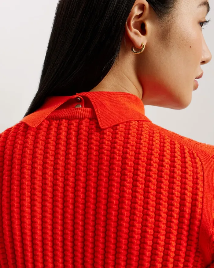 Ted Baker Jumpers and Cardigans Women MORLIEE 8211 Puff Sleeve Knit Top With Collar Red Ted Baker Jumpers and Cardigans Women MORLIEE 8211 Puff Sleeve Knit Top With Collar Red