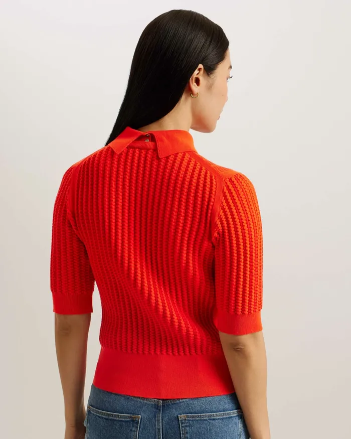 Ted Baker Jumpers and Cardigans Women MORLIEE 8211 Puff Sleeve Knit Top With Collar Red Ted Baker Jumpers and Cardigans Women MORLIEE 8211 Puff Sleeve Knit Top With Collar Red