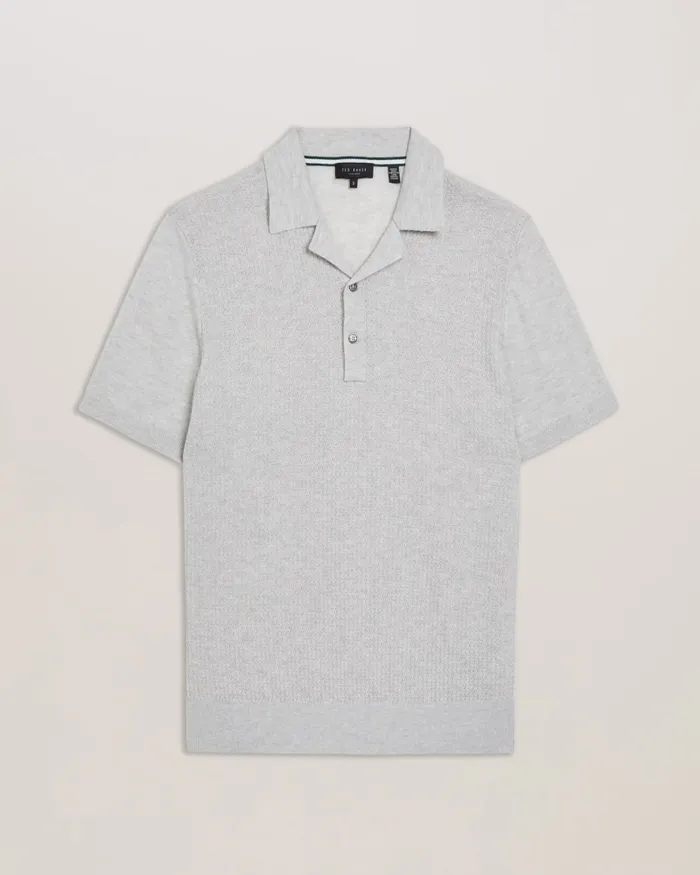 Ted Baker Jumpers and Knitwear Men ADIO 8211 Short Sleeve Textured Polo Shirt Light Grey
