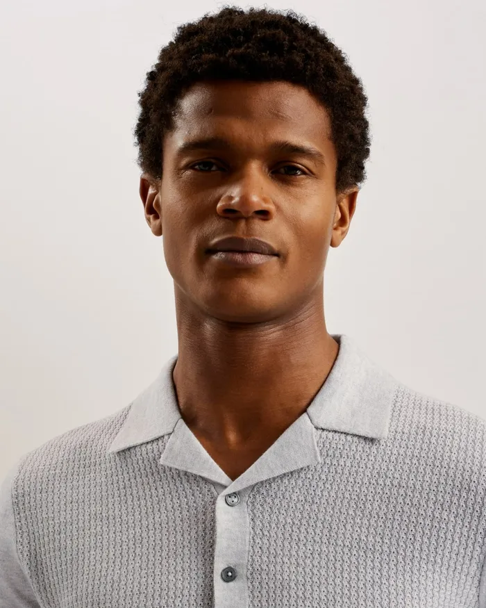Ted Baker Jumpers and Knitwear Men ADIO 8211 Short Sleeve Textured Polo Shirt Light Grey Ted Baker Jumpers and Knitwear Men ADIO 8211 Short Sleeve Textured Polo Shirt Light Grey