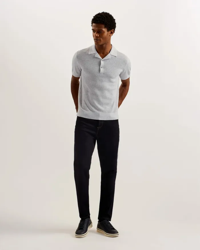 Ted Baker Jumpers and Knitwear Men ADIO 8211 Short Sleeve Textured Polo Shirt Light Grey Ted Baker Jumpers and Knitwear Men ADIO 8211 Short Sleeve Textured Polo Shirt Light Grey