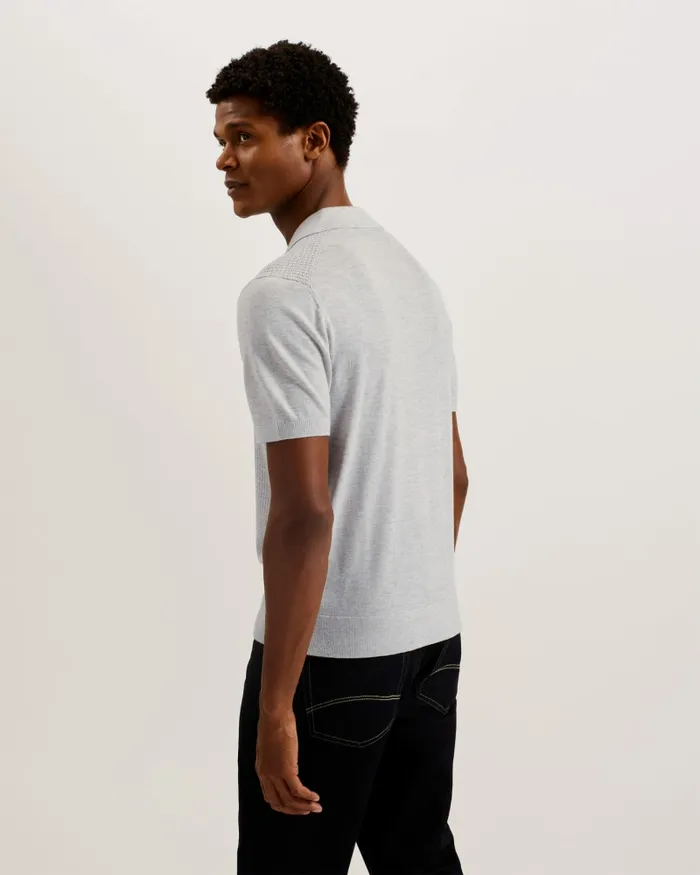 Ted Baker Jumpers and Knitwear Men ADIO 8211 Short Sleeve Textured Polo Shirt Light Grey Ted Baker Jumpers and Knitwear Men ADIO 8211 Short Sleeve Textured Polo Shirt Light Grey