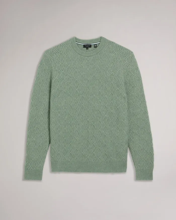 Ted Baker Jumpers and Knitwear Men ATCHET 8211 Wool Blend Cable Knit Jumper Pale Green