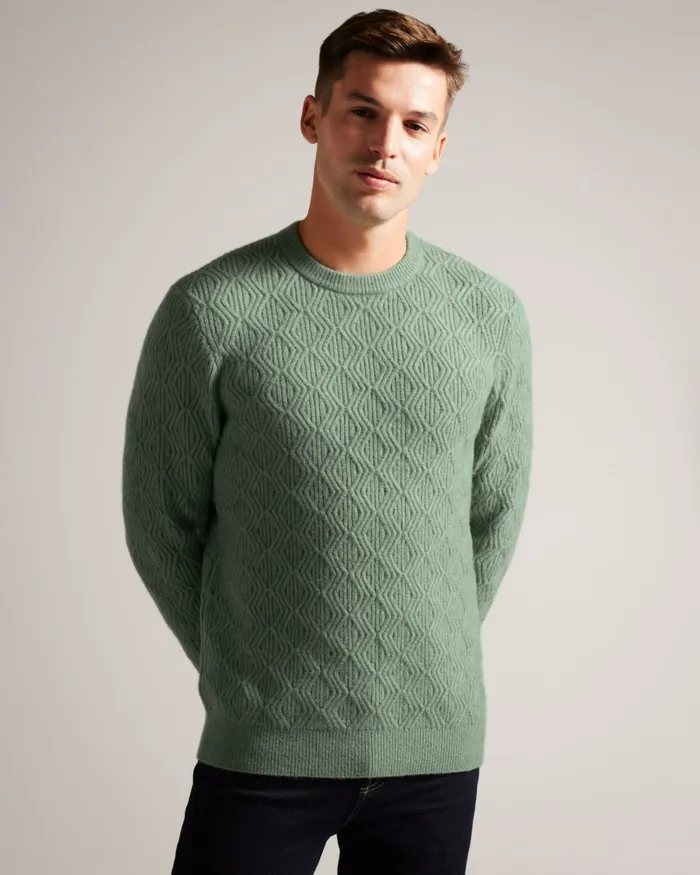 Ted Baker Jumpers and Knitwear Men ATCHET 8211 Wool Blend Cable Knit Jumper Pale Green Ted Baker Jumpers and Knitwear Men ATCHET 8211 Wool Blend Cable Knit Jumper Pale Green