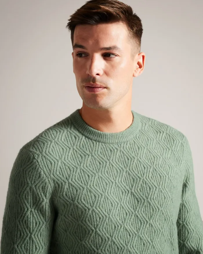 Ted Baker Jumpers and Knitwear Men ATCHET 8211 Wool Blend Cable Knit Jumper Pale Green Ted Baker Jumpers and Knitwear Men ATCHET 8211 Wool Blend Cable Knit Jumper Pale Green