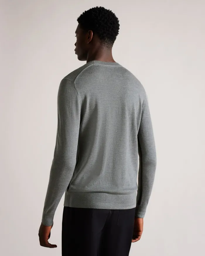 Ted Baker Jumpers and Knitwear Men CARDIFF 8211 Merino Wool Crew Neck Jumper Charcoal