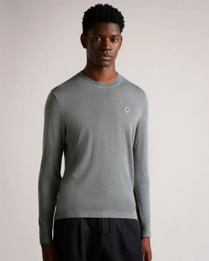 Ted Baker Jumpers and Knitwear Men CARDIFF 8211 Merino Wool Crew Neck Jumper Charcoal