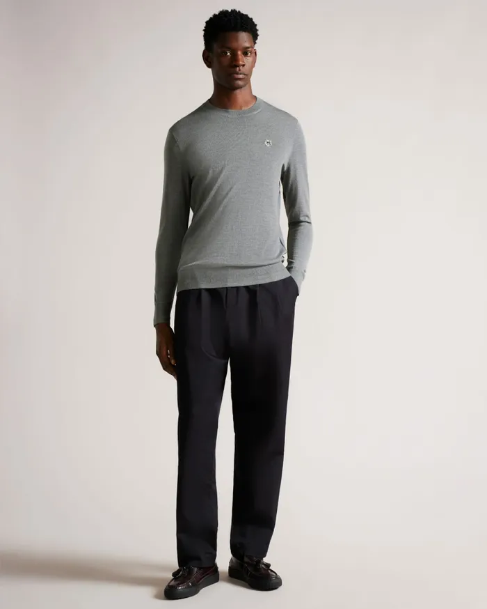 Ted Baker Jumpers and Knitwear Men CARDIFF 8211 Merino Wool Crew Neck Jumper Charcoal