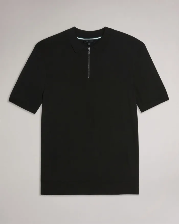 Ted Baker Jumpers and Knitwear Men DALDIN 8211 Short Sleeve Rayon Zip Polo Shirt Black