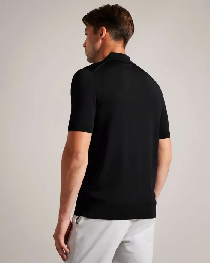 Ted Baker Jumpers and Knitwear Men DALDIN 8211 Short Sleeve Rayon Zip Polo Shirt Black Ted Baker Jumpers and Knitwear Men DALDIN 8211 Short Sleeve Rayon Zip Polo Shirt Black