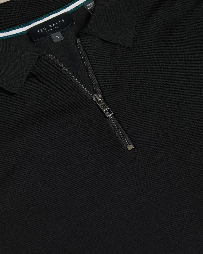 Ted Baker Jumpers and Knitwear Men DALDIN 8211 Short Sleeve Rayon Zip Polo Shirt Black Ted Baker Jumpers and Knitwear Men DALDIN 8211 Short Sleeve Rayon Zip Polo Shirt Black