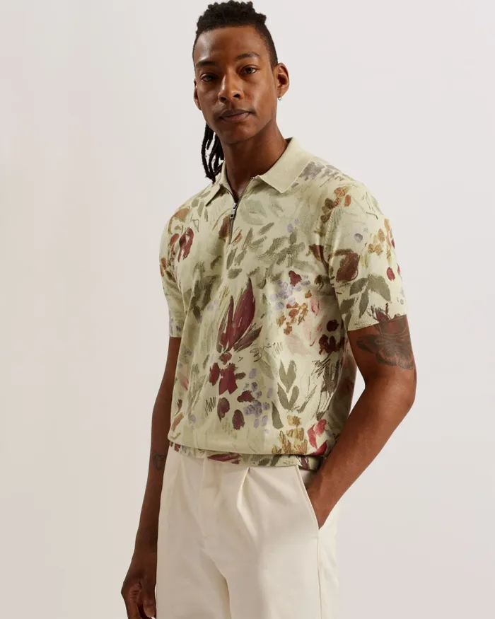 Ted Baker Jumpers and Knitwear Men ELSDE 8211 Regular Fit Printed Zip Polo Shirt Multicoloured Ted Baker Jumpers and Knitwear Men ELSDE 8211 Regular Fit Printed Zip Polo Shirt Multicoloured