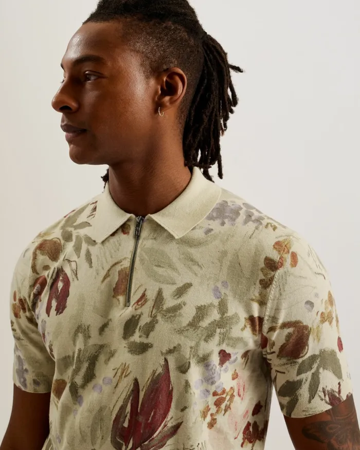 Ted Baker Jumpers and Knitwear Men ELSDE 8211 Regular Fit Printed Zip Polo Shirt Multicoloured Ted Baker Jumpers and Knitwear Men ELSDE 8211 Regular Fit Printed Zip Polo Shirt Multicoloured