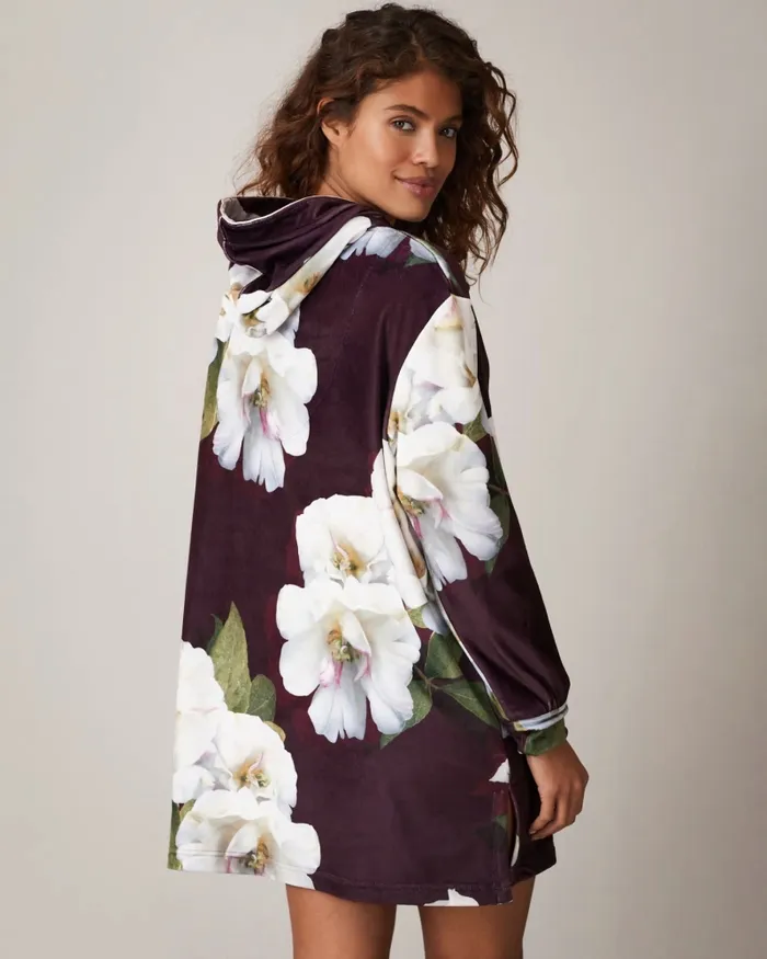Ted Baker Lingerie and Pyjamas Women ADYSENN 8211 Oversized Floral Plush Hoodie Deep Purple