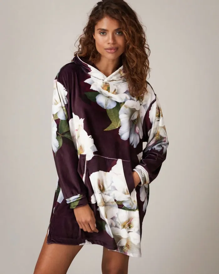 Ted Baker Lingerie and Pyjamas Women ADYSENN 8211 Oversized Floral Plush Hoodie Deep Purple Ted Baker Lingerie and Pyjamas Women ADYSENN 8211 Oversized Floral Plush Hoodie Deep Purple