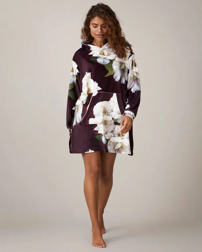 Ted Baker Lingerie and Pyjamas Women ADYSENN 8211 Oversized Floral Plush Hoodie Deep Purple Ted Baker Lingerie and Pyjamas Women ADYSENN 8211 Oversized Floral Plush Hoodie Deep Purple