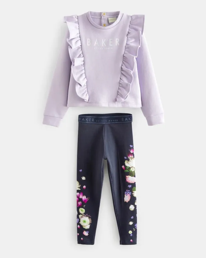 Ted Baker Playsuits and Sets Kids ADAMINA 8211 Frill Sweatshirt And Floral Leggings Set Lilac Ted Baker Playsuits and Sets Kids ADAMINA 8211 Frill Sweatshirt And Floral Leggings Set Lilac