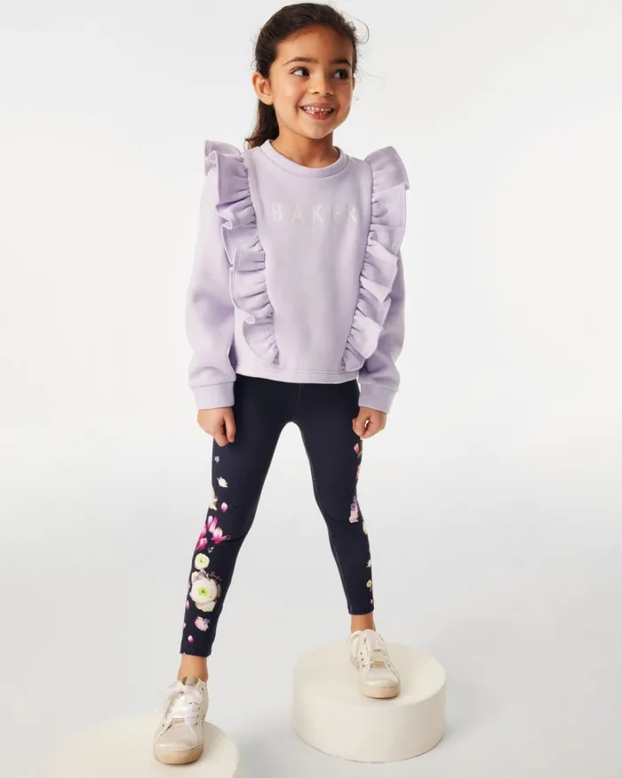 Ted Baker Playsuits and Sets Kids ADAMINA 8211 Frill Sweatshirt And Floral Leggings Set Lilac Ted Baker Playsuits and Sets Kids ADAMINA 8211 Frill Sweatshirt And Floral Leggings Set Lilac