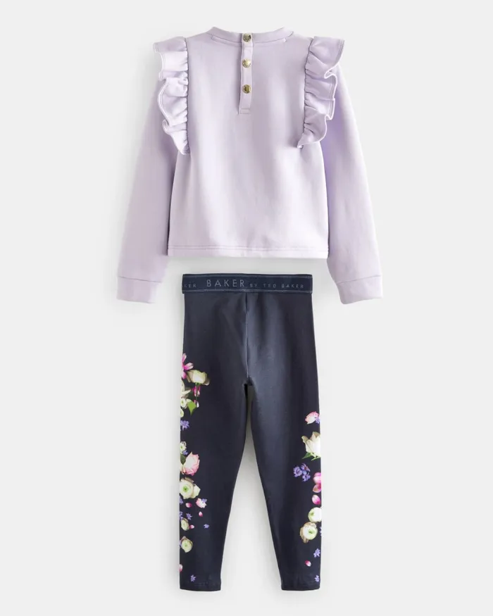 Ted Baker Playsuits and Sets Kids ADAMINA 8211 Frill Sweatshirt And Floral Leggings Set Lilac Ted Baker Playsuits and Sets Kids ADAMINA 8211 Frill Sweatshirt And Floral Leggings Set Lilac