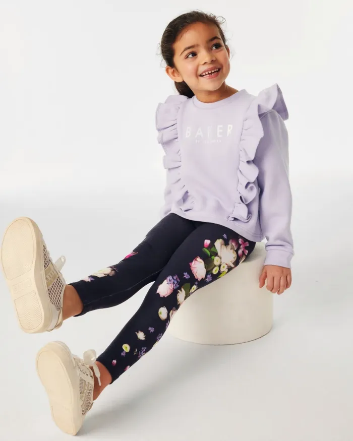 Ted Baker Playsuits and Sets Kids ADAMINA 8211 Frill Sweatshirt And Floral Leggings Set Lilac Ted Baker Playsuits and Sets Kids ADAMINA 8211 Frill Sweatshirt And Floral Leggings Set Lilac