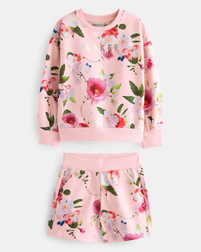 Ted Baker Playsuits and Sets Kids BORRAH 8211 Branded Floral Sweater And Shorts Set Pink Ted Baker Playsuits and Sets Kids BORRAH 8211 Branded Floral Sweater And Shorts Set Pink