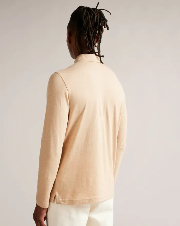 Ted Baker Polo Shirts Men ENIO 8211 Long Sleeve Cashmere Blend Polo Shirt Camel
