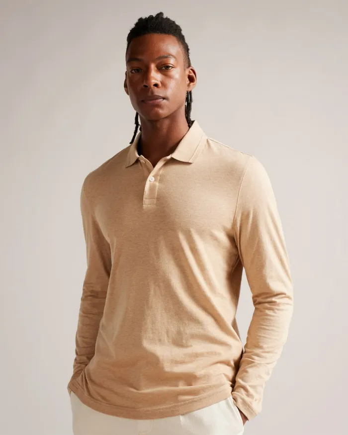Ted Baker Polo Shirts Men ENIO 8211 Long Sleeve Cashmere Blend Polo Shirt Camel Ted Baker Polo Shirts Men ENIO 8211 Long Sleeve Cashmere Blend Polo Shirt Camel