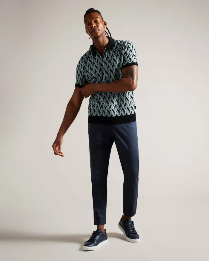 Ted Baker Polo Shirts Men MITFORD 8211 Boucle Jacquard Knit Zip Polo Light Blue Ted Baker Polo Shirts Men MITFORD 8211 Boucle Jacquard Knit Zip Polo Light Blue