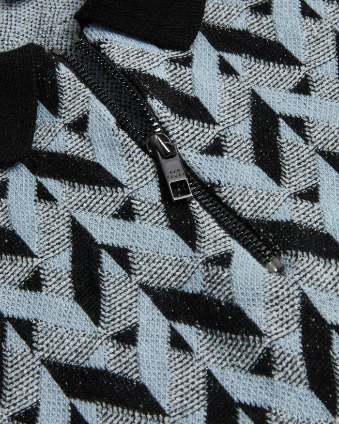 Ted Baker Polo Shirts Men MITFORD 8211 Boucle Jacquard Knit Zip Polo Light Blue Ted Baker Polo Shirts Men MITFORD 8211 Boucle Jacquard Knit Zip Polo Light Blue