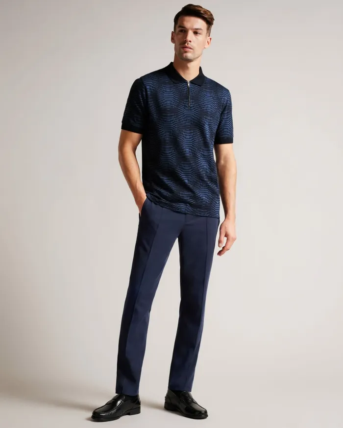 Ted Baker Polo Shirts Men ONO 8211 Short Sleeve Jacquard Spot Polo Shirt Navy