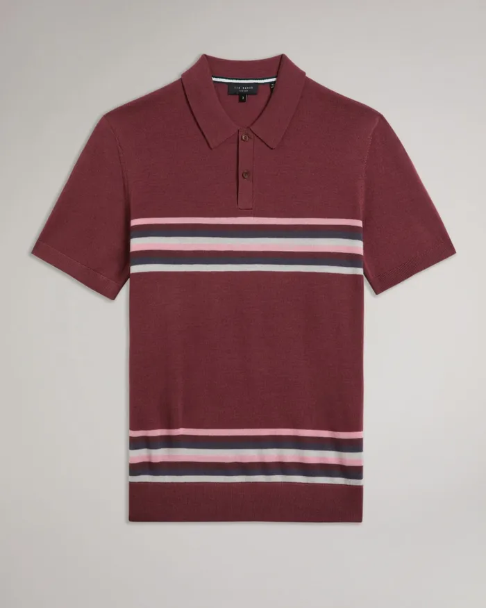 Ted Baker Polo Shirts Men PITAL 8211 Striped Wool Polo Shirt Maroon